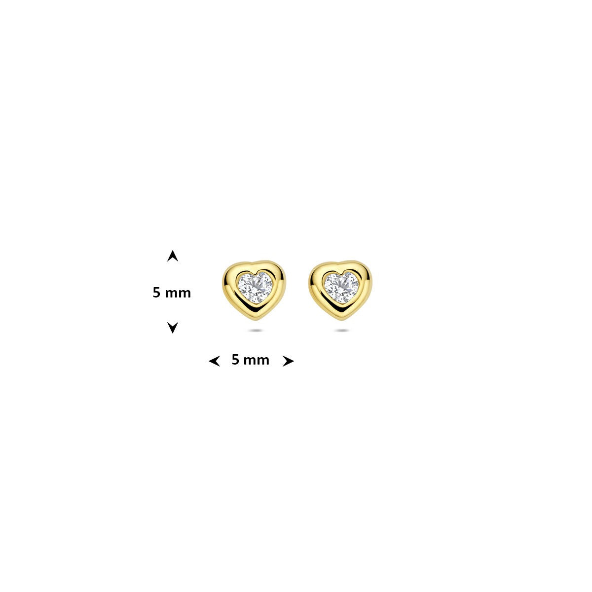 Pendientes de botón de oro amarillo con corazón y circonitas – 14k