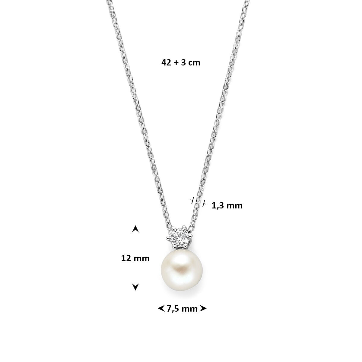 Collar de plata 925 rodiado con perla y circonita