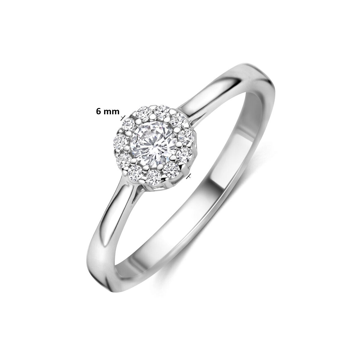 Anillo de mujer de plata con zirconia tallada en brillante en engaste de entorno
