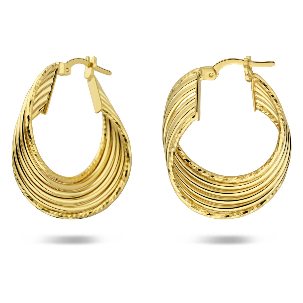 Aros ovalados chapados en oro de plata – forma refinada con brillo dorado