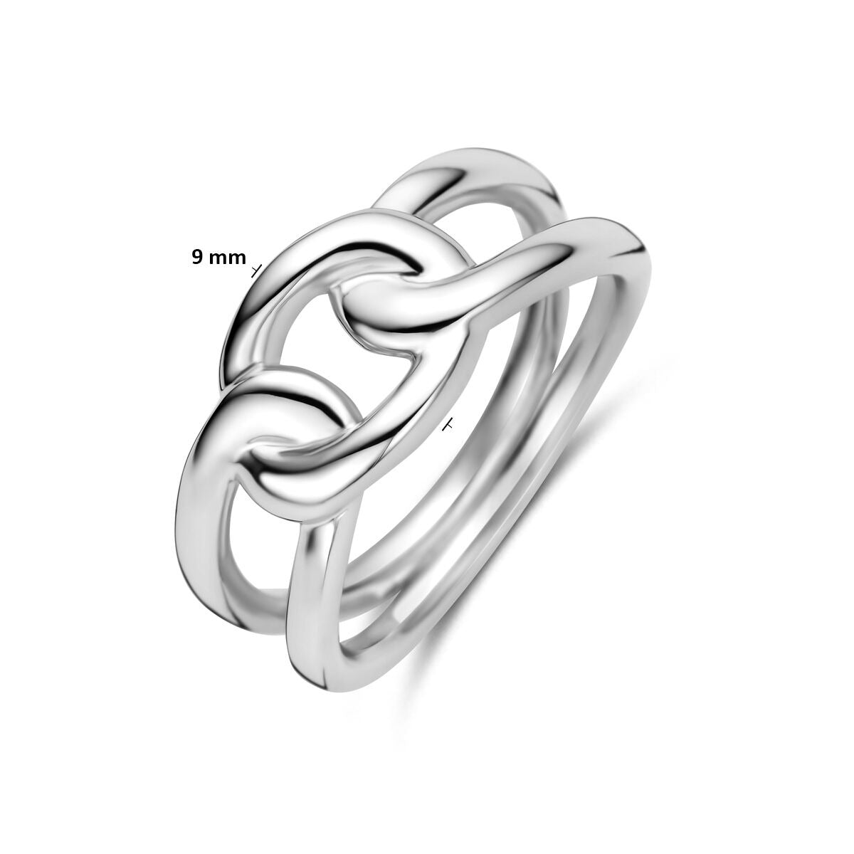 anillo eslabón de plata rodiado