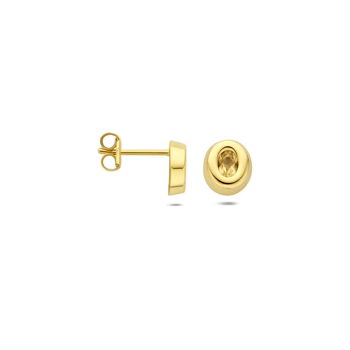 Pendientes de botón de oro amarillo con citrino