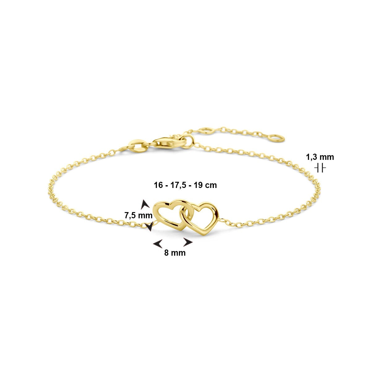 pulsera de oro amarillo con dos corazones