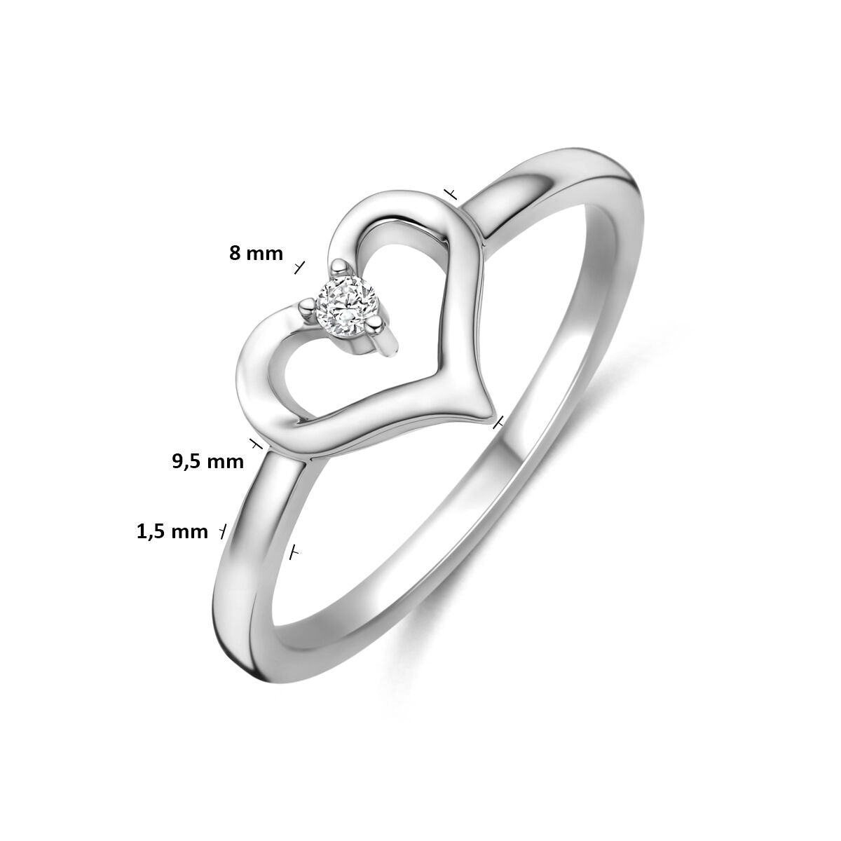 Anillo de plata 925 rodiado con corazón y circonitas