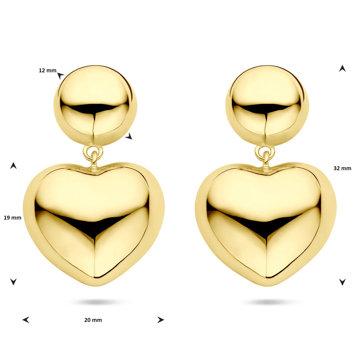 Pendientes de oro amarillo chapado en oro de plata 925 con corazón
