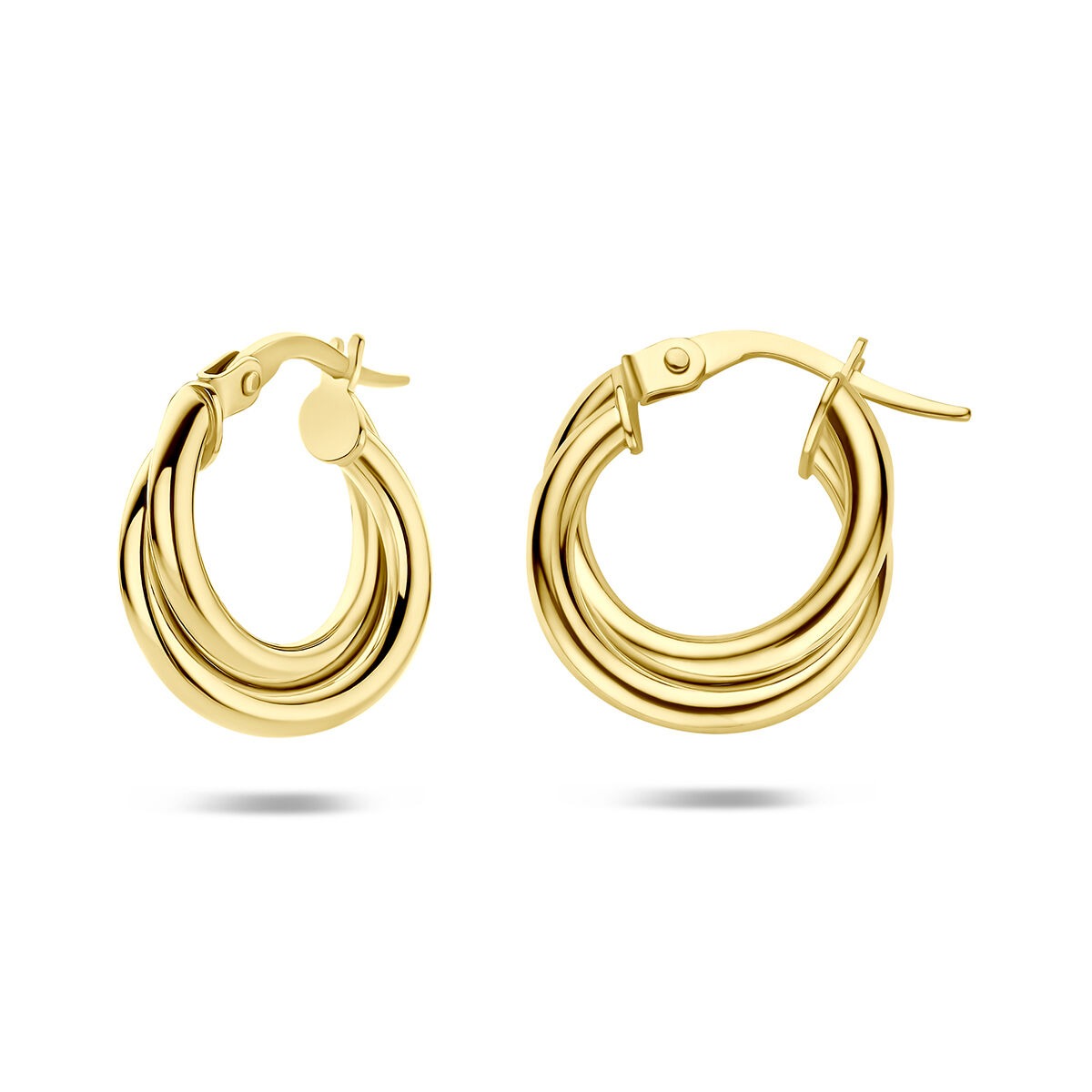 Aros de oro amarillo de 14k con diseño trenzado y cierre de bisagra de 4 mm.