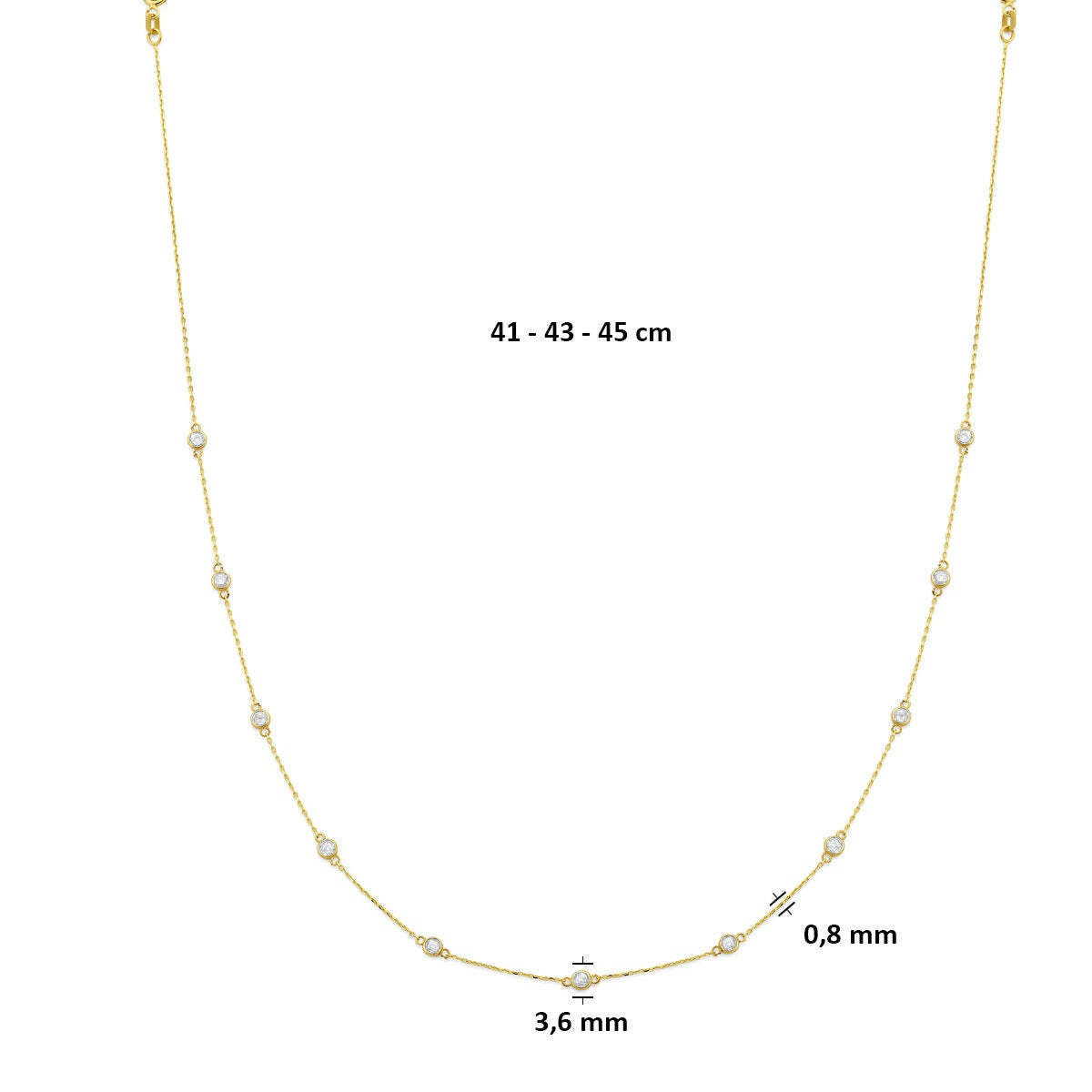 collar de oro amarillo de 14k con circonitas