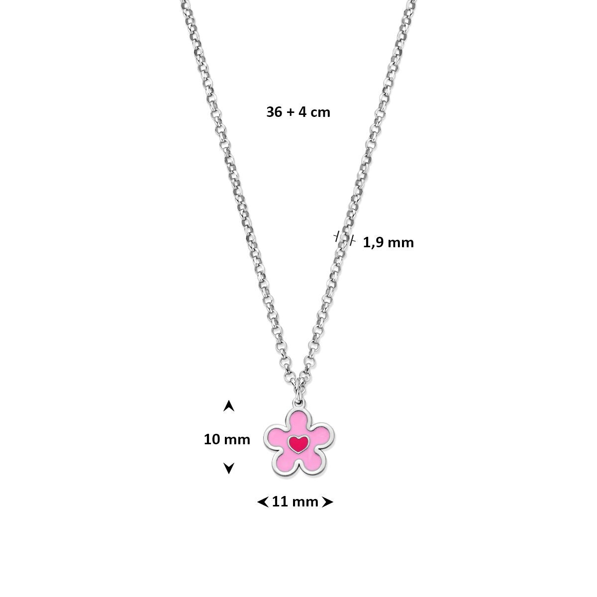 Collar infantil de plata 925 rodiado con flor y corazón
