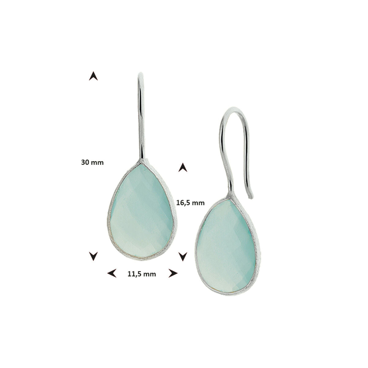 Pendientes de plata con chalcedonia verde - en forma de gota en engaste de entorno