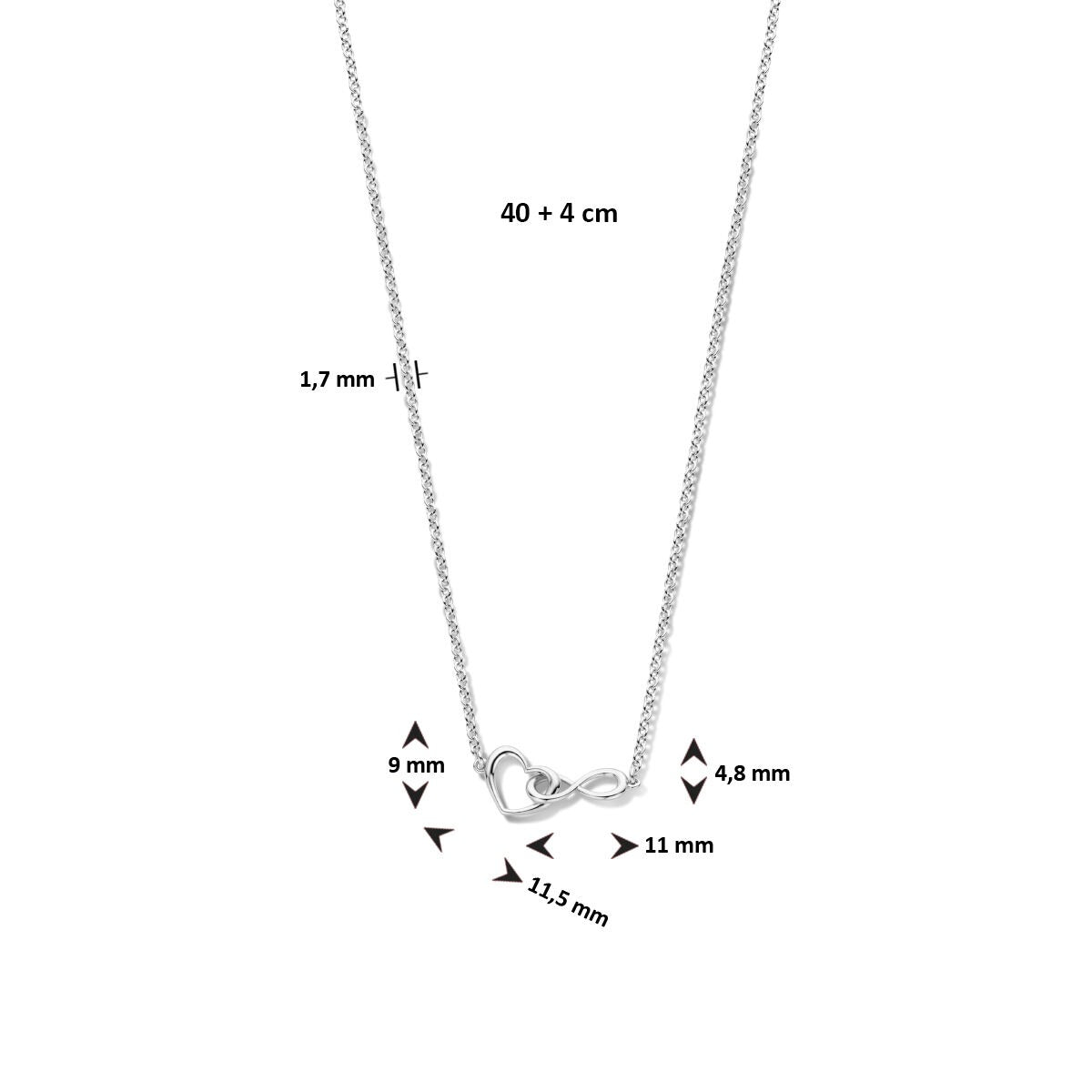 Collar de plata 925 rodiado con corazón e infinito