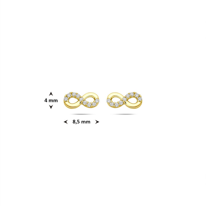 9k Geelgouden oorknoppen met infinity en zirkonia
