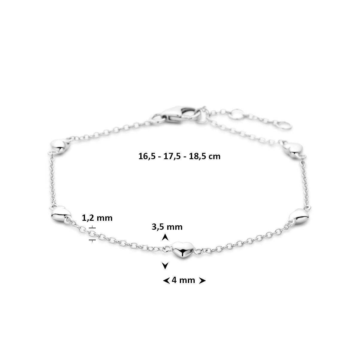 Pulsera de mujer de plata con corazones – rodiada 18.5 cm