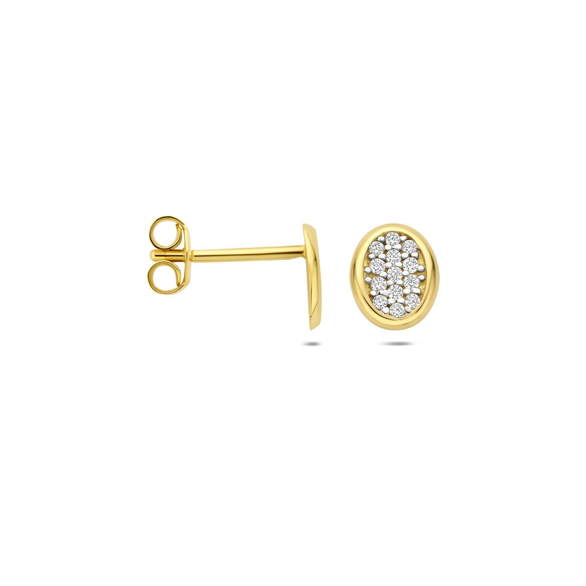 Pendientes de botón de oro amarillo con circonitas