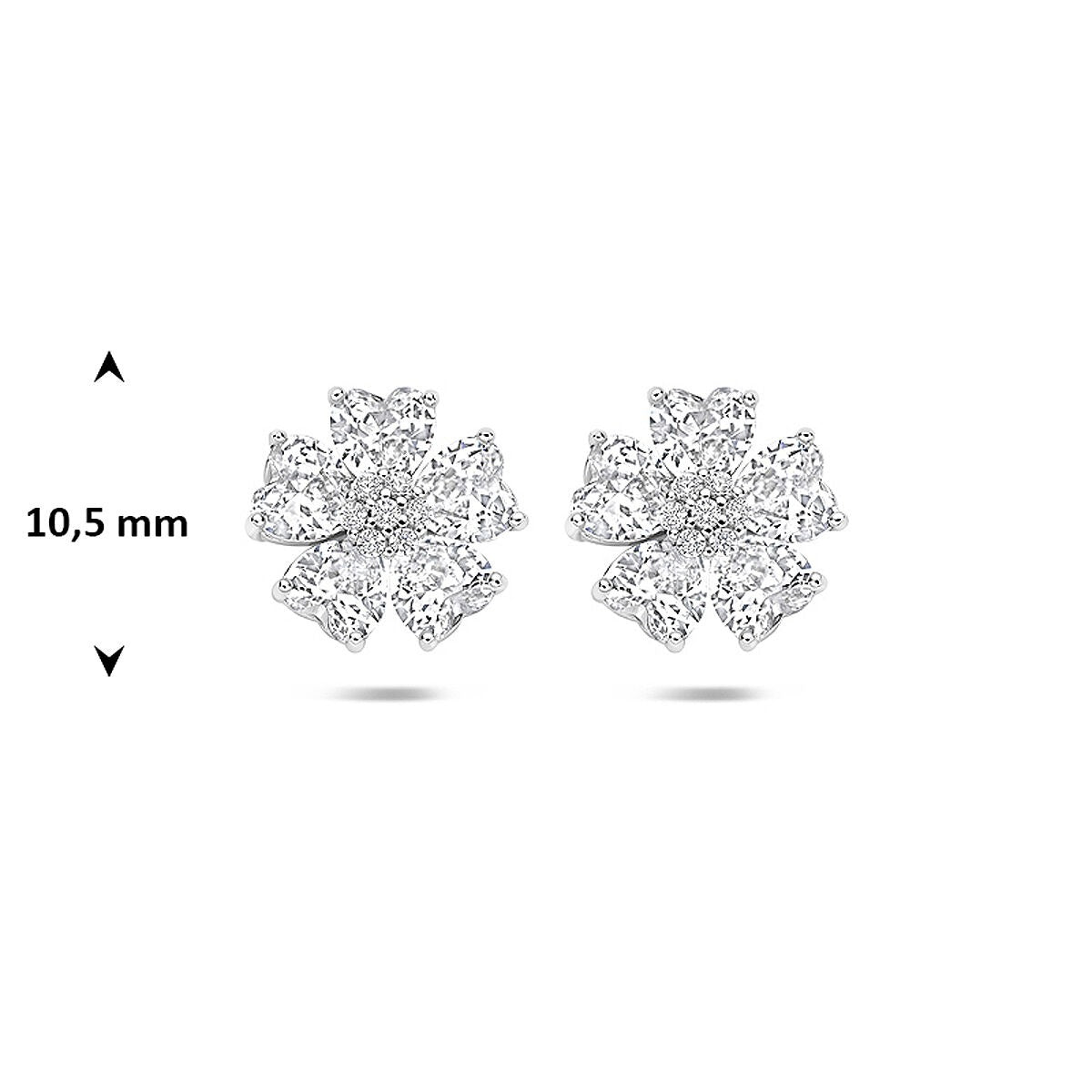 Pendientes de botón de plata con circonitas en forma de corazón – plata 925 rodiada