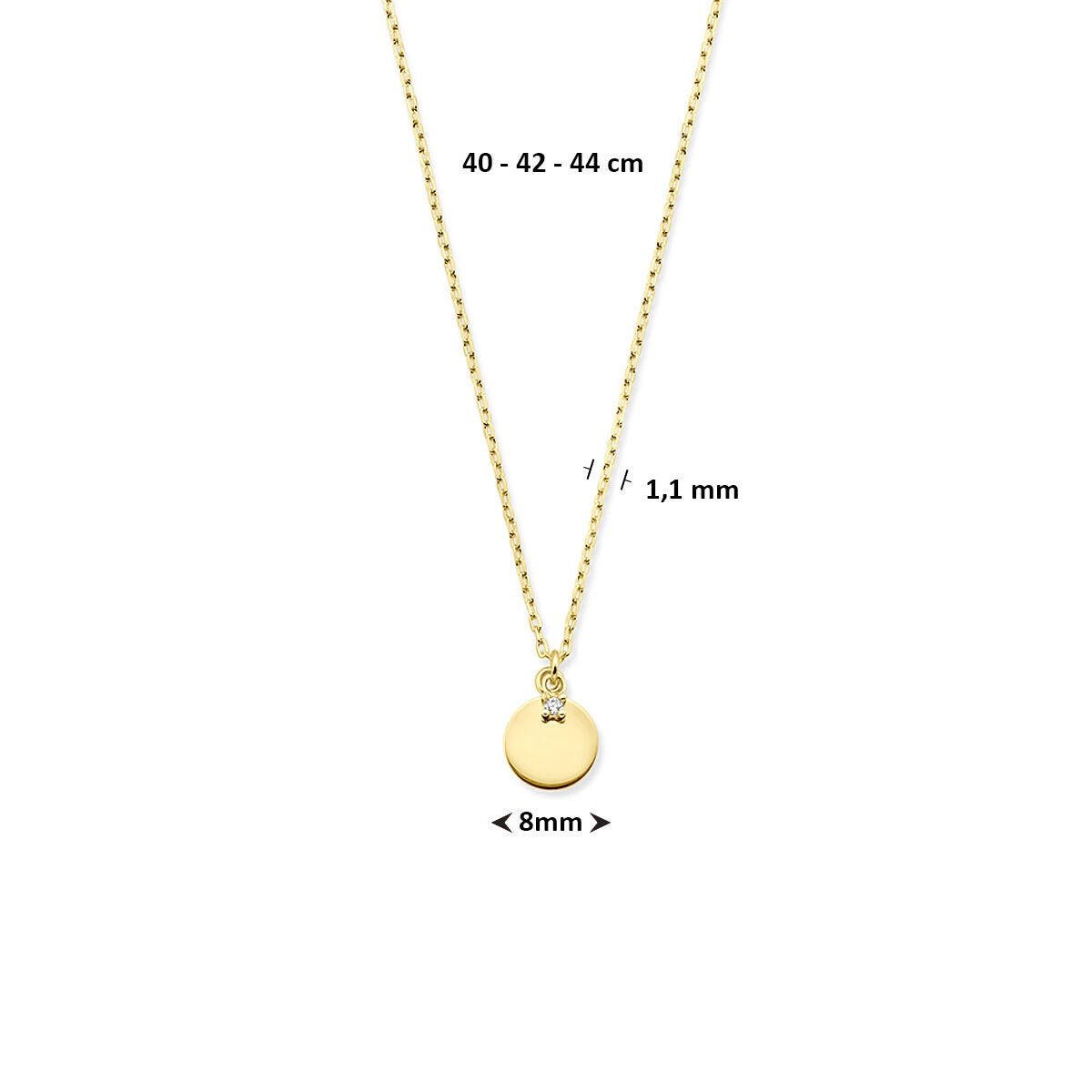 collar de oro amarillo de 14k con círculo y circonita – 40-44cm