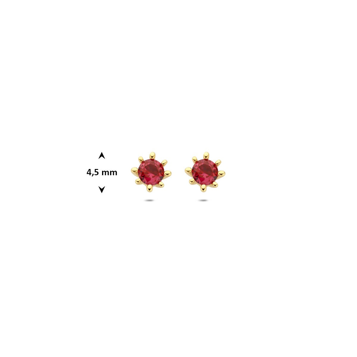 Pendientes de botón de oro amarillo con circonitas rojas