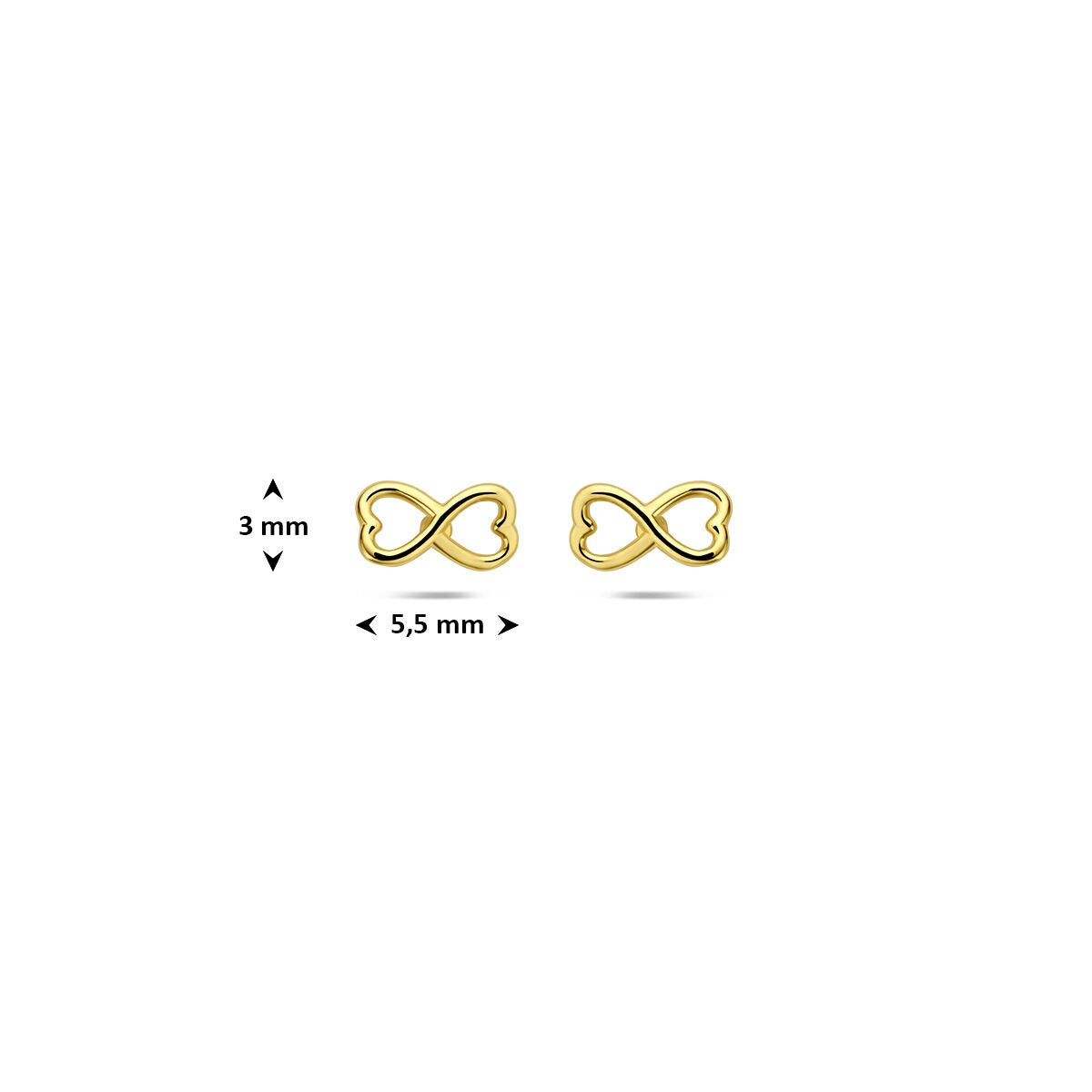 Pendientes de botón en forma de corazón de oro amarillo de 9k