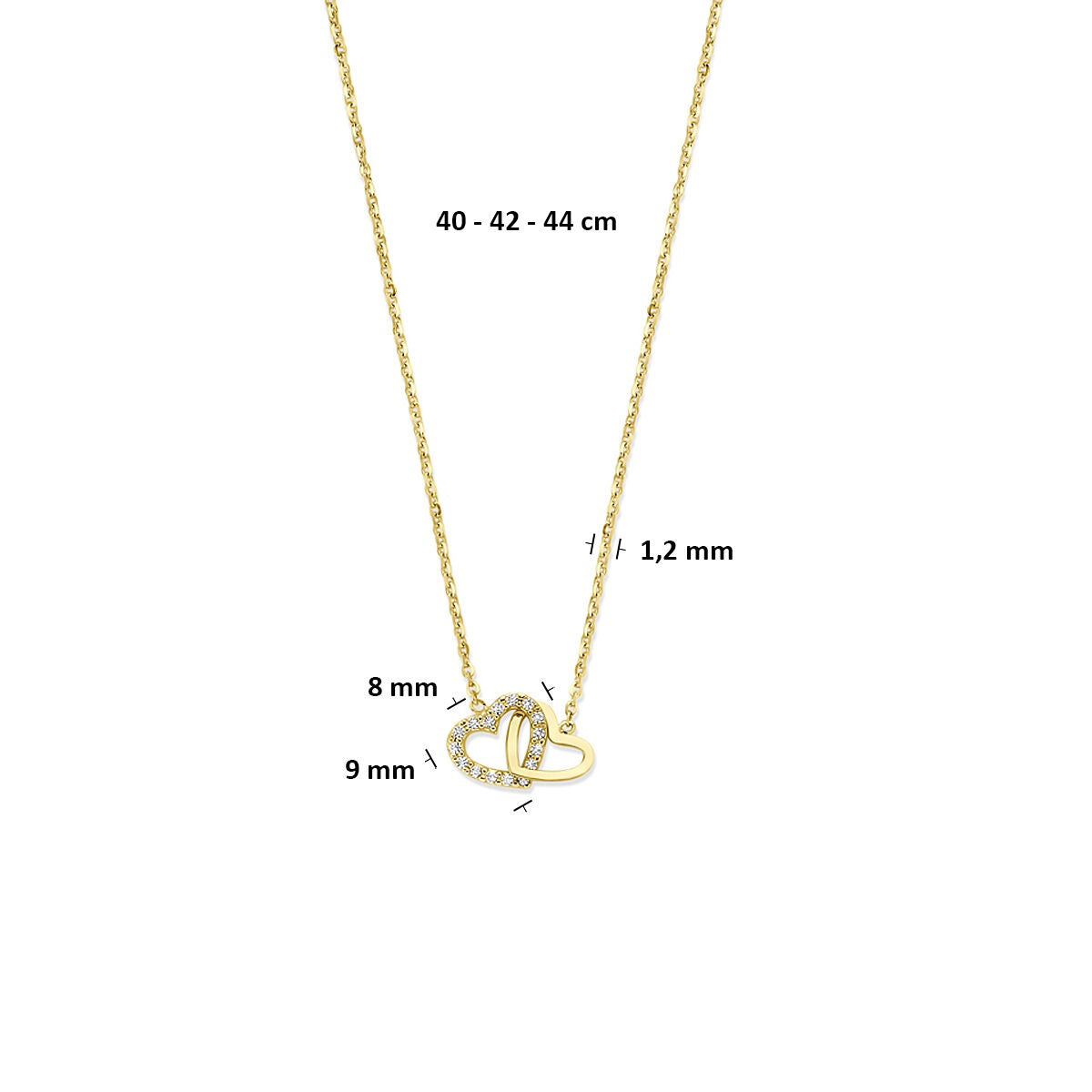 collar de oro amarillo de 14k con corazón y circonitas