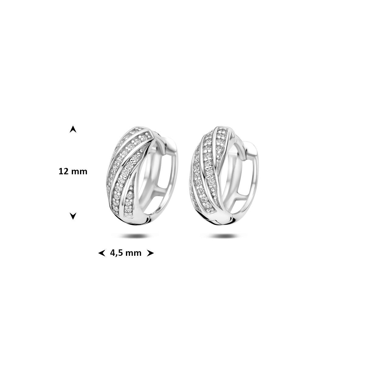 Aros de plata 925 rodiados con circonitas 12 x 4.5 mm
