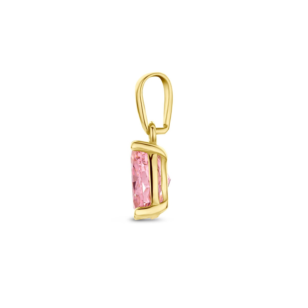 Colgante de oro amarillo de 14k con circonita rosa - Montura ovalada