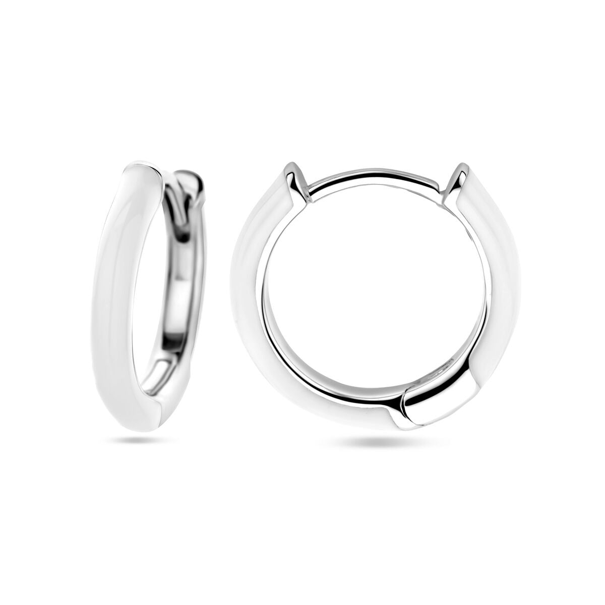 Aros de plata rodiada con esmalte blanco