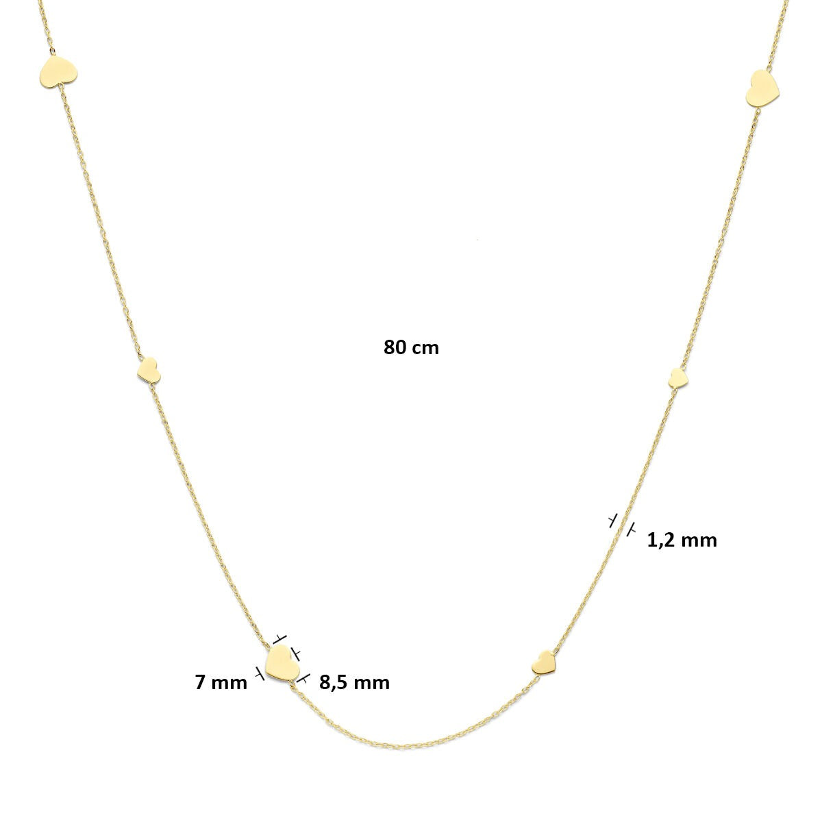 collar de oro amarillo de 14k con corazones