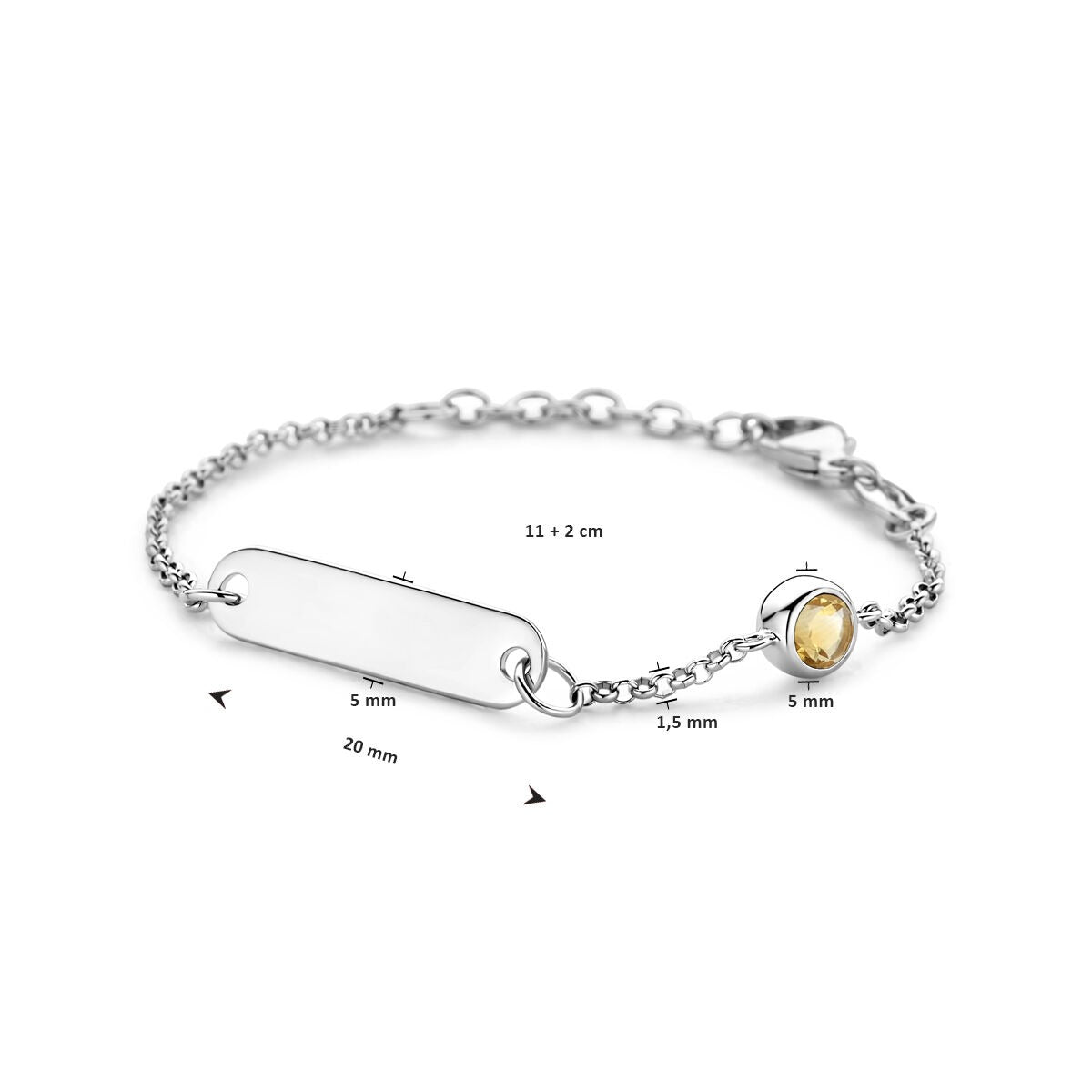 Pulsera infantil de plata rodiada con granate - Ajustable 11-13cm
