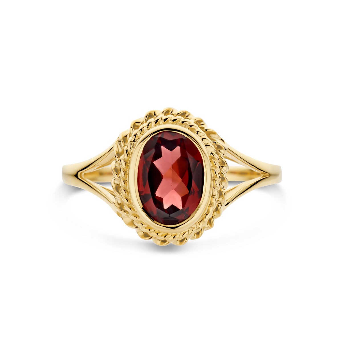 Anillo de oro amarillo de 14k con granate