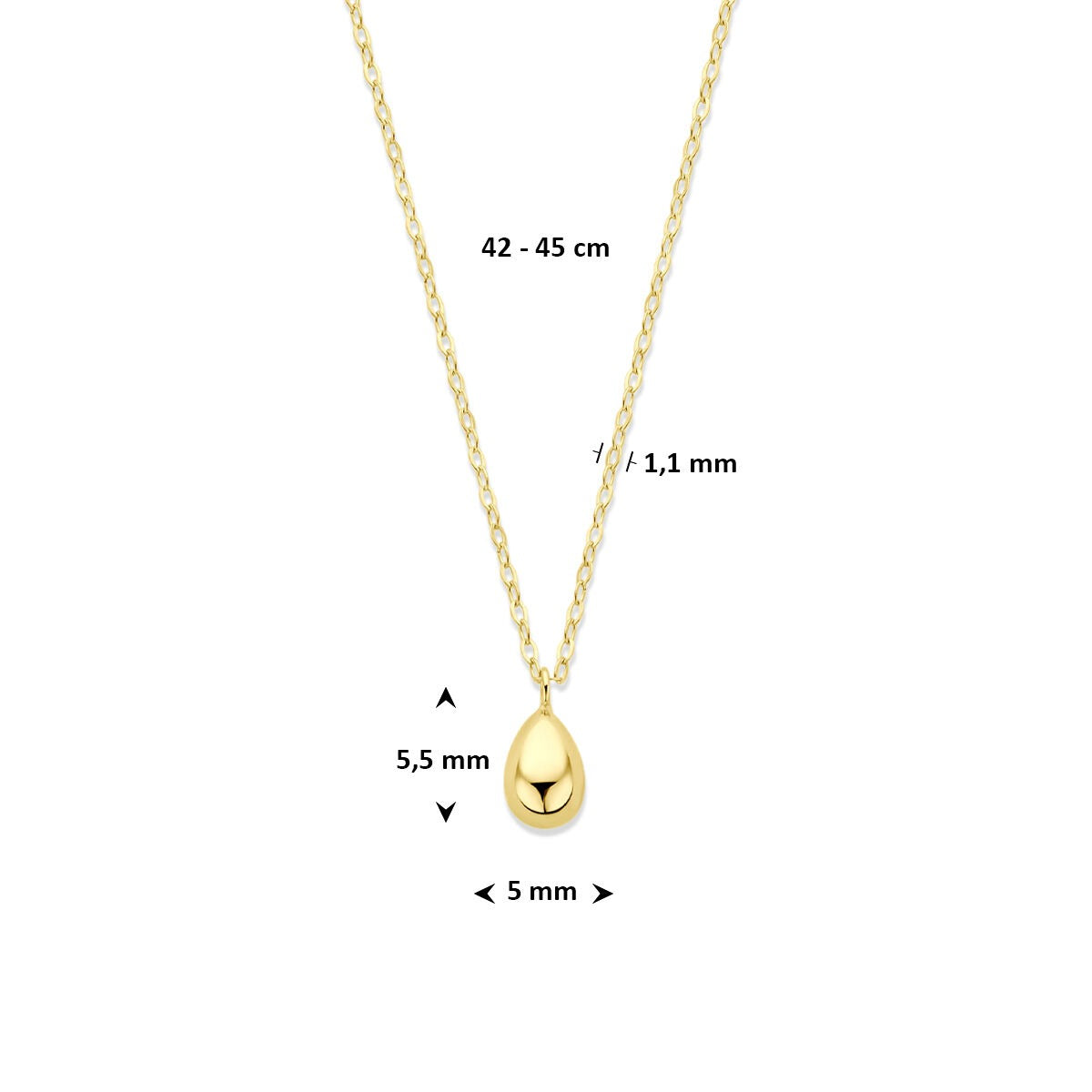 Collar de oro amarillo de 9k con gota