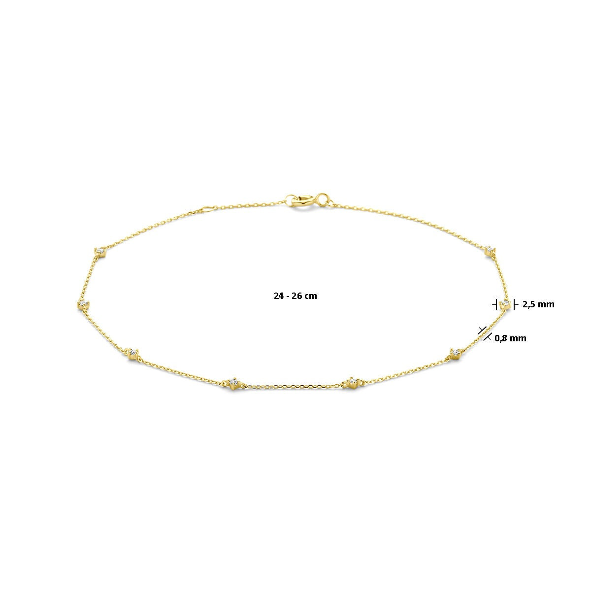 pulsera de oro amarillo de 14k con circonitas – ajustable de 24 a 26 cm