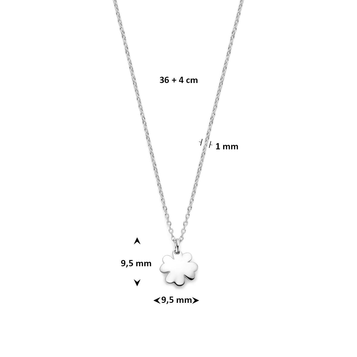 collar trébol 36 + 4 cm plata rodiada