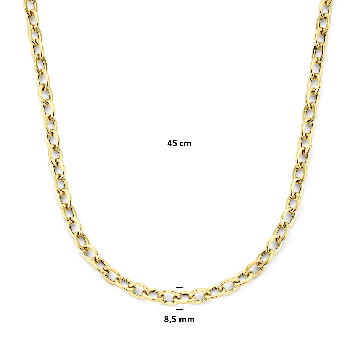 collar de mujer en oro amarillo de 14k con eslabones redondos y rectangulares de 8.5mm