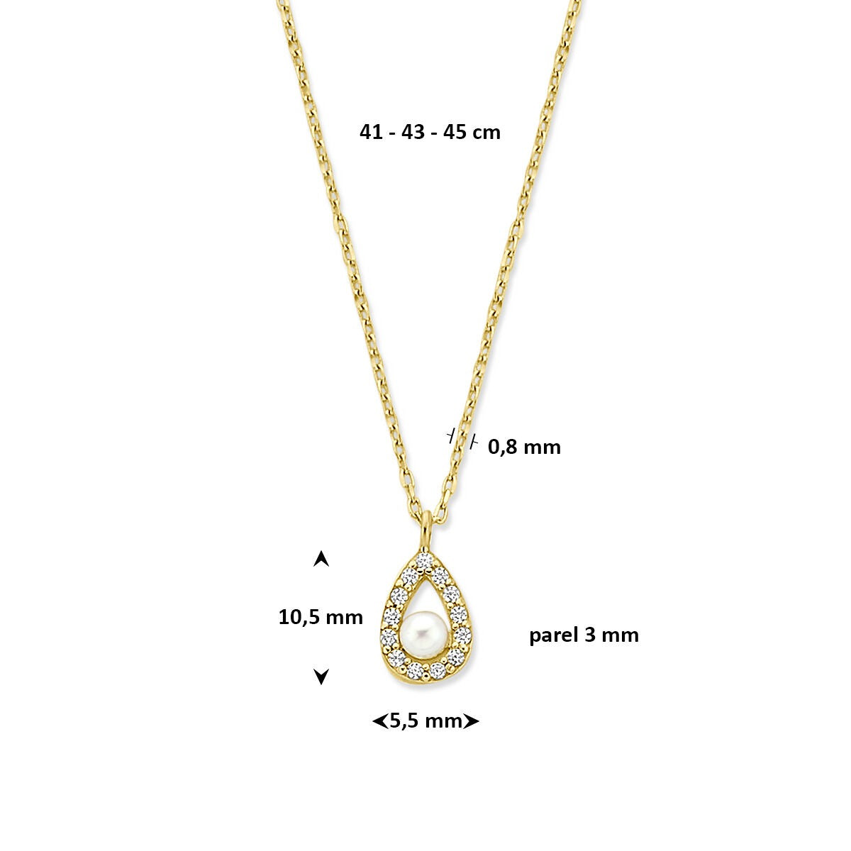 collar de oro amarillo de 14k con perla y circonita