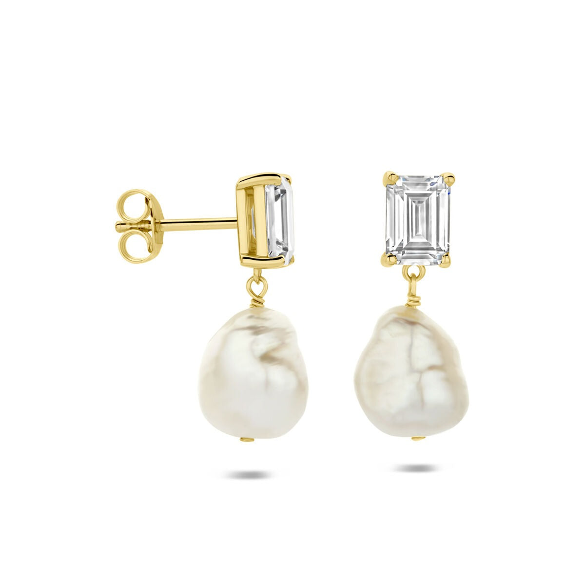 Pendientes chapados en oro de plata 925 con perla y circonita
