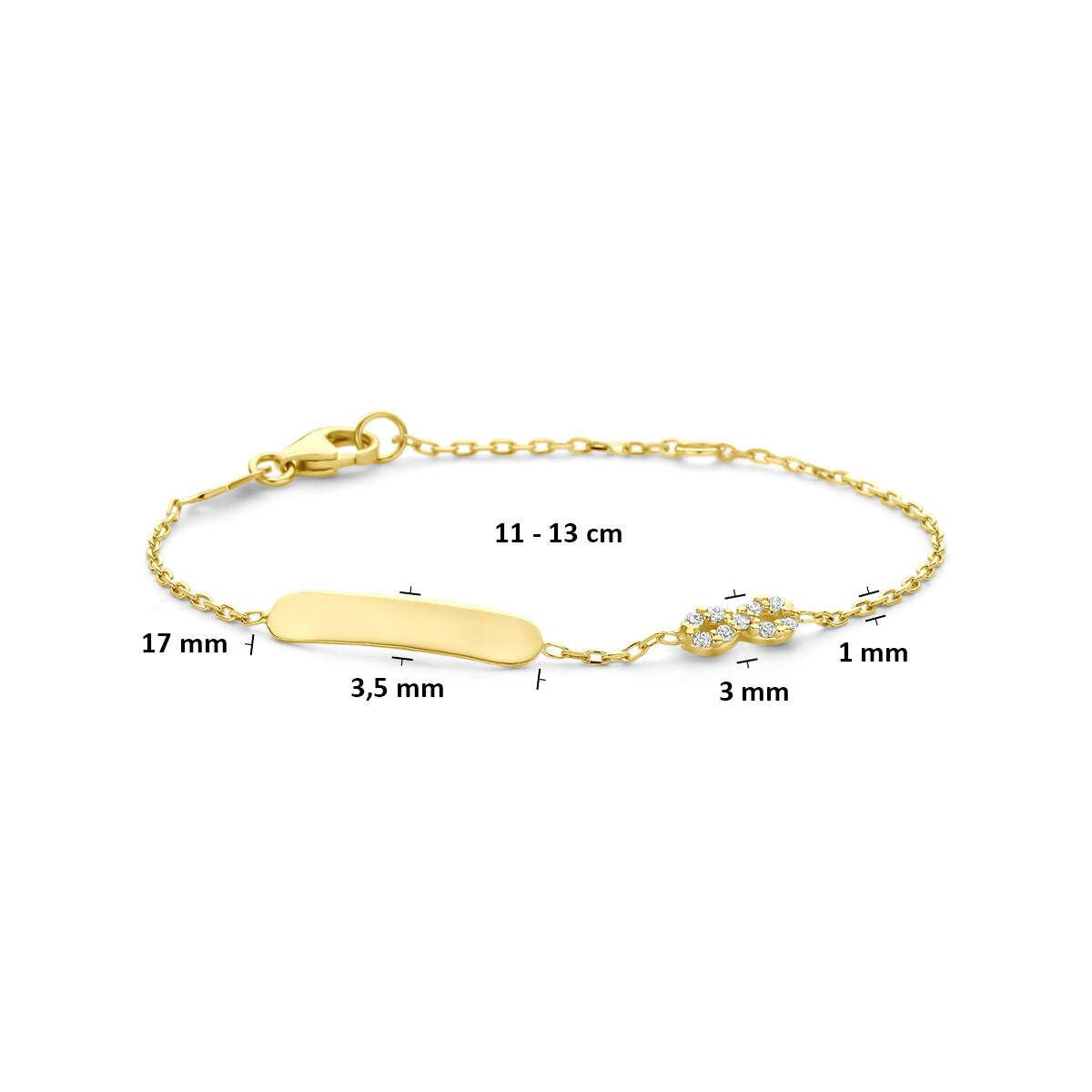 Pulsera de oro de 14k con grabado de infinito y circonitas – Pulsera infantil