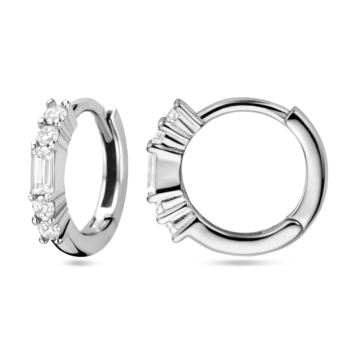 Aros de mujer de plata con zirconia baguette - rodiados 11.5 mm