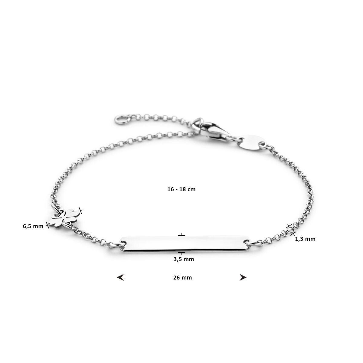 Pulsera de mujer de plata rodiada con trébol de cuatro hojas