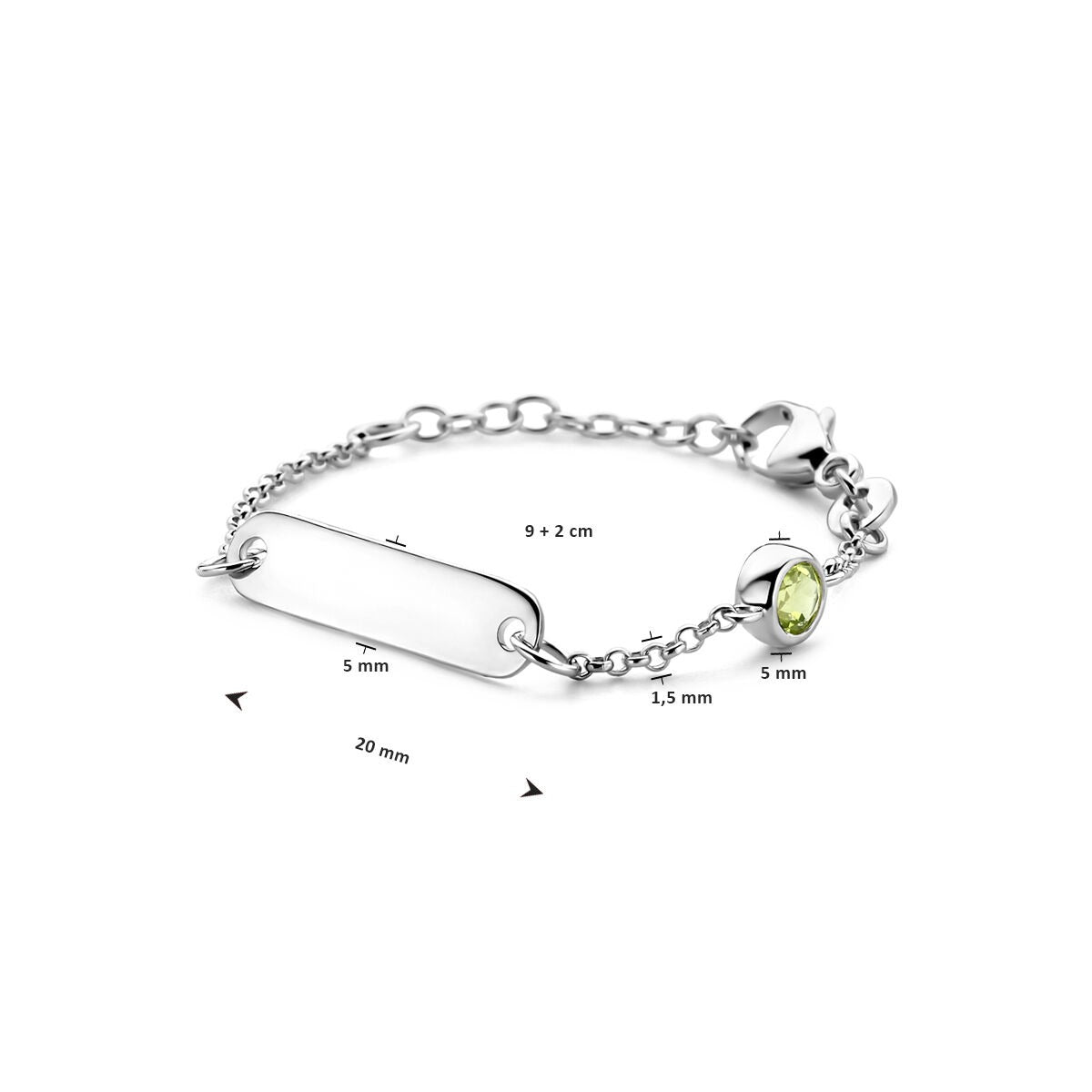Pulsera infantil de plata rodiada con zafiro - Ajustable 9-11cm