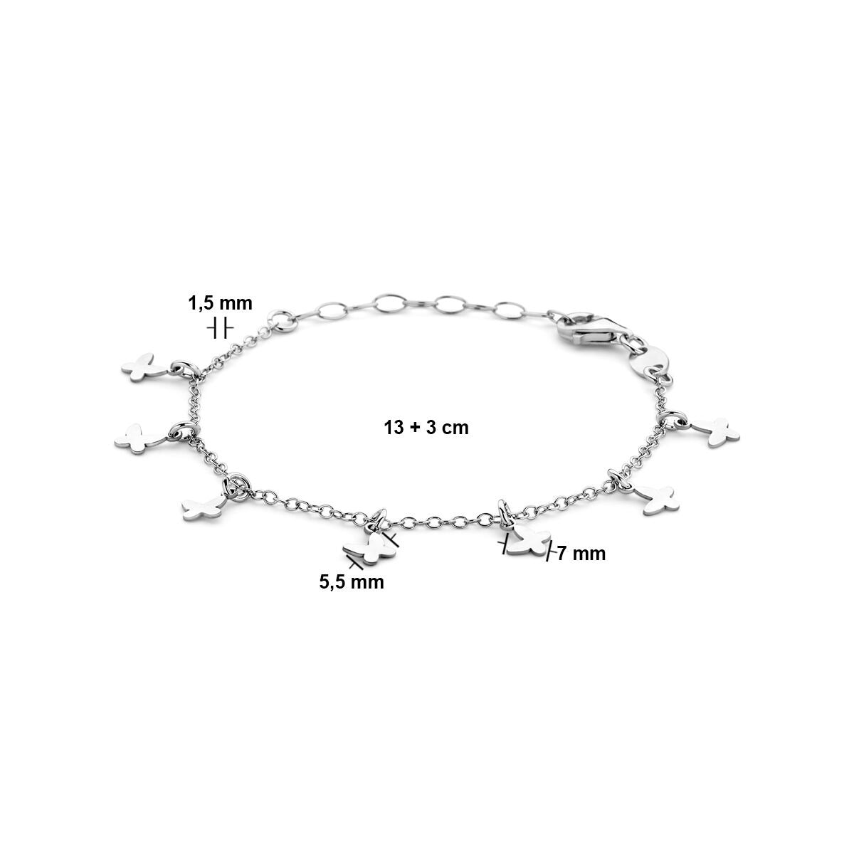 Pulsera infantil de plata rodiada con mariposas