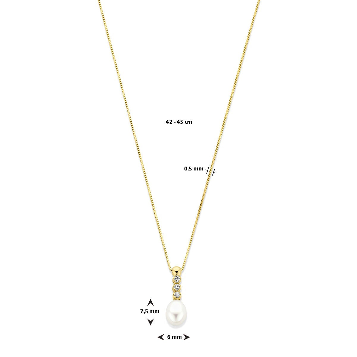 collar chapado en oro amarillo con circonitas y perla de agua dulce