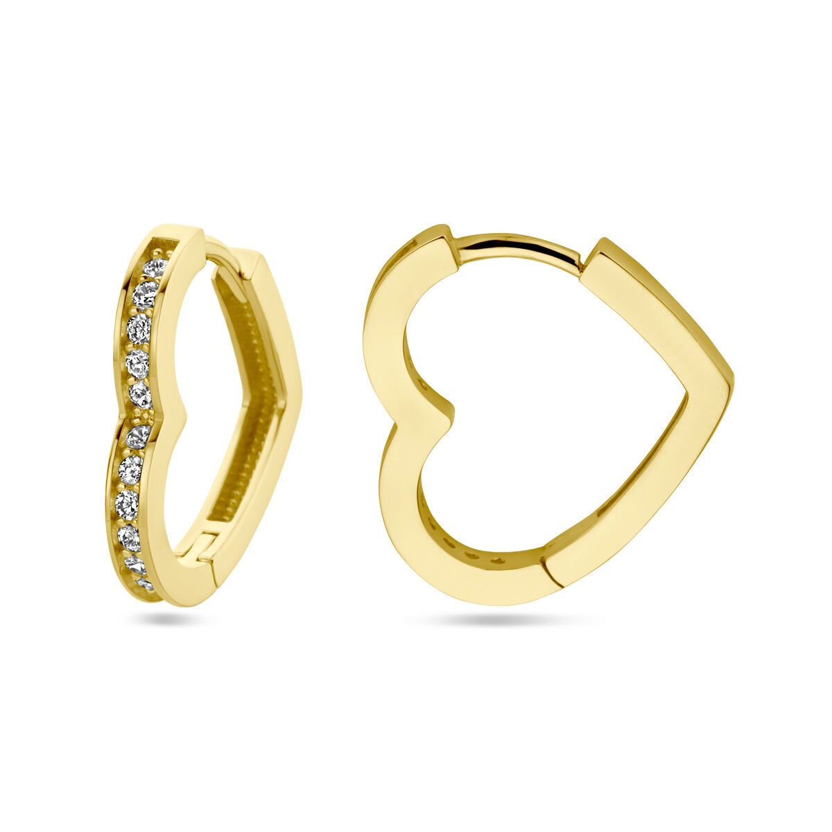 Aros de mujer de oro 14k con corazón y circonitas – 14 mm