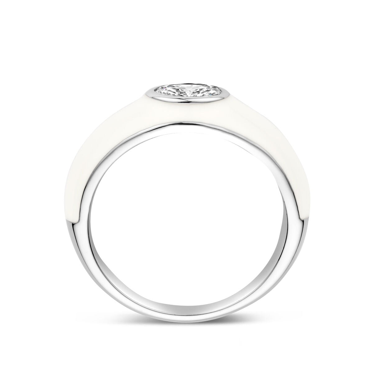 Anillo de plata 925 rodiado con esmalte blanco y circonitas