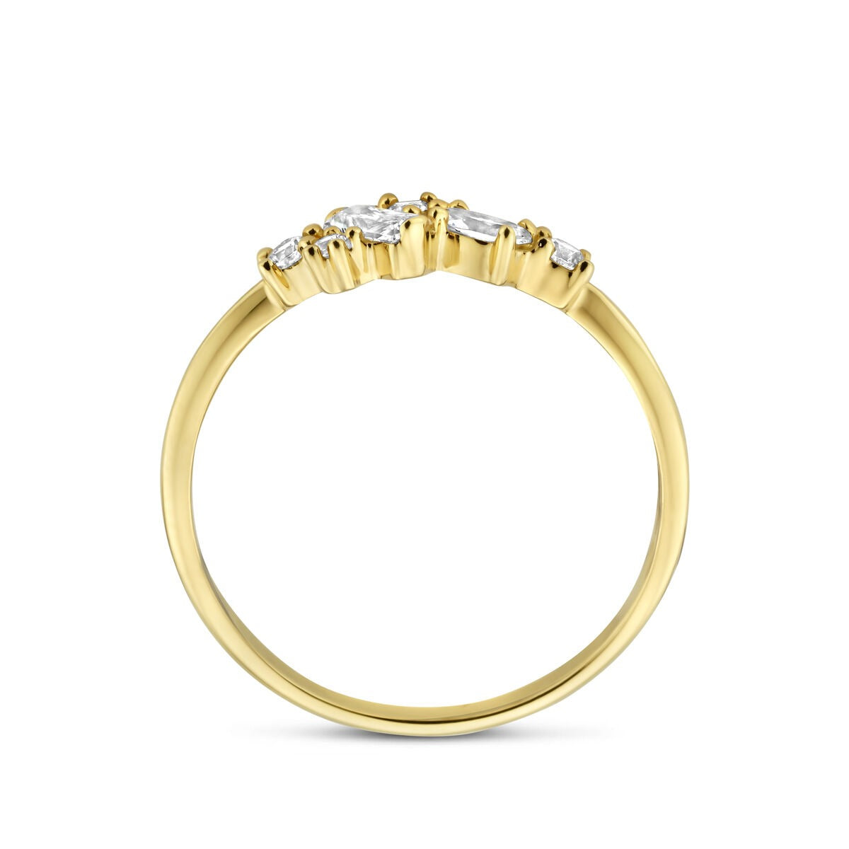 Anillo de mujer en oro amarillo de 14k con circonitas en engaste de entorno