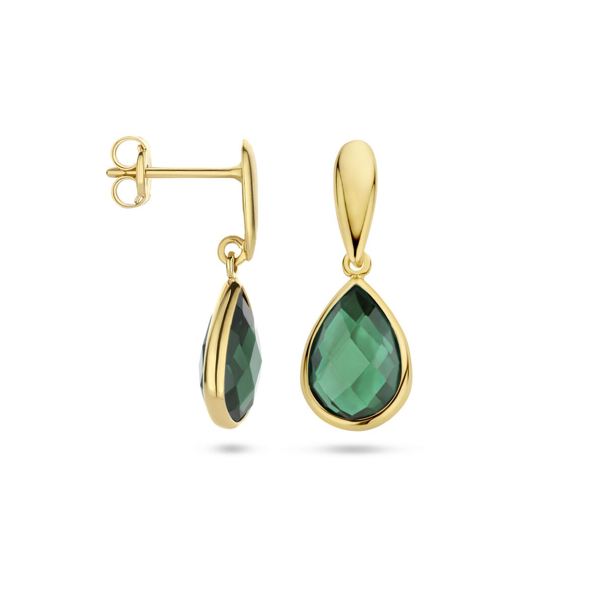 Pendientes de oro amarillo de 9k con ágata verde