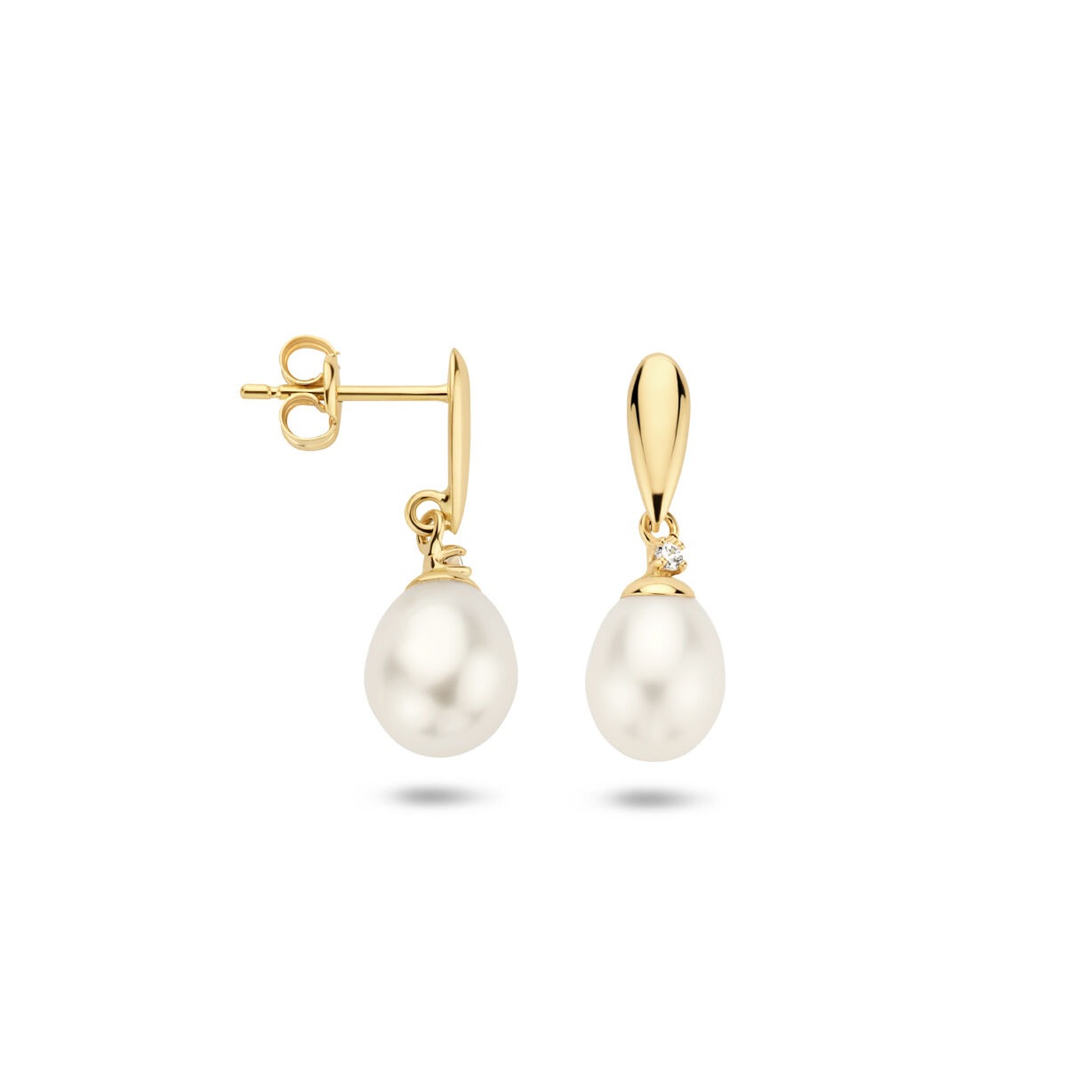 Pendientes de oro amarillo 9k con perla de agua dulce y circonita - de mujer