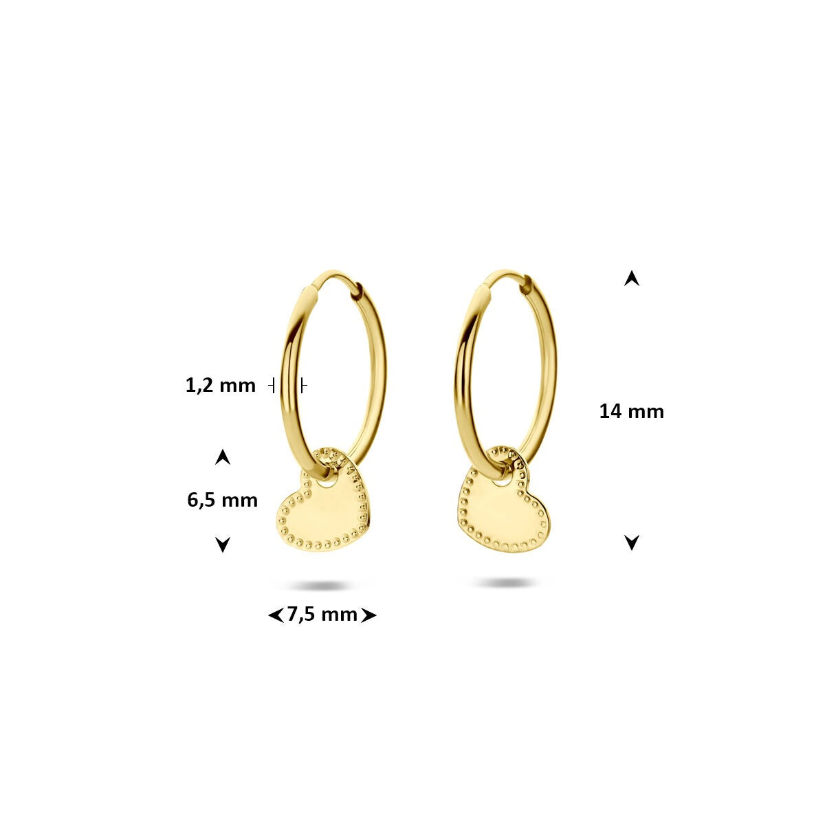 Aros de oro amarillo de 14k con corazón