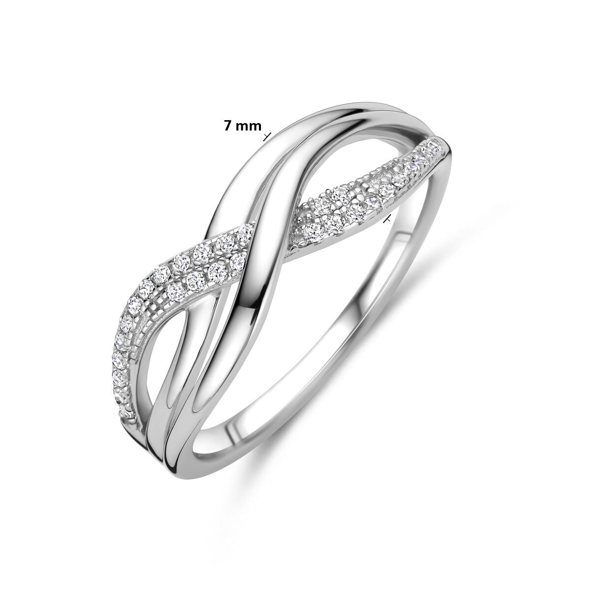 Anillo de mujer de plata rodiada con circonitas – 7 mm de ancho