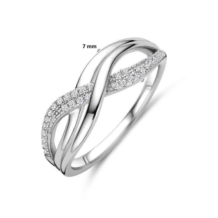 Gerhodineerd zilveren dames ring met zirkonia – 7 mm breed