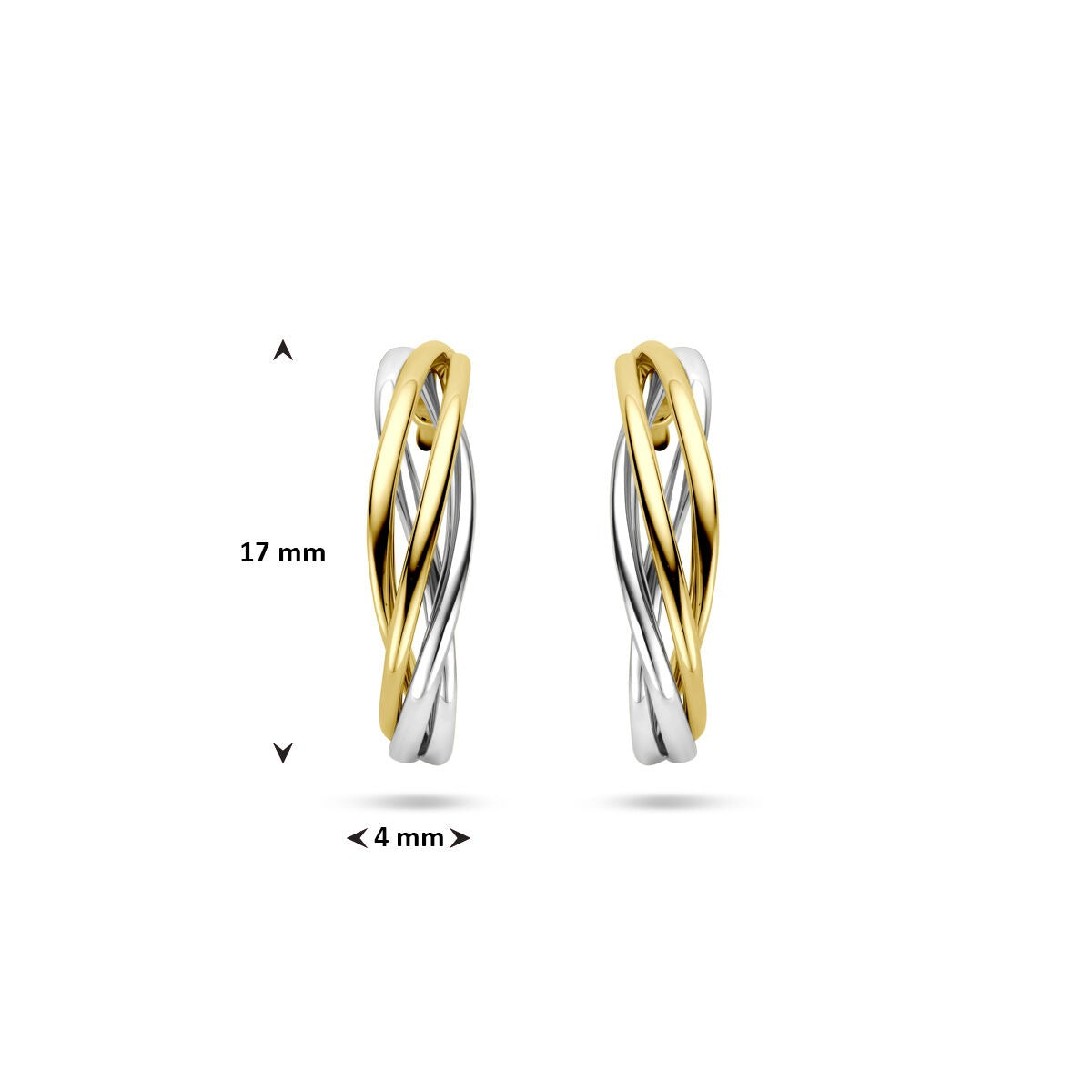Aros bicolor de oro 14k oro amarillo y oro blanco 17 mm