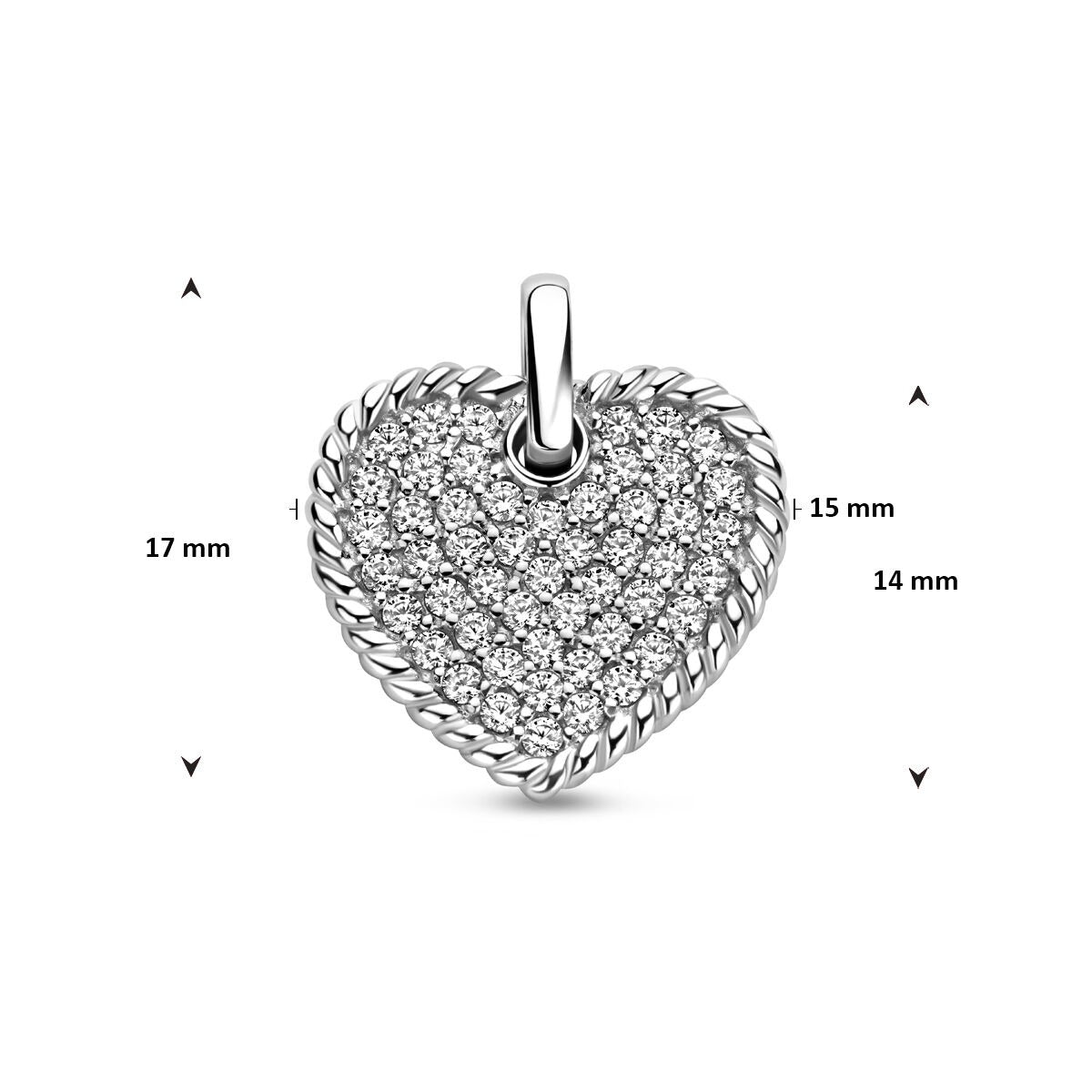 Colgante de plata en forma de corazón con circonitas - colgante de mujer rodiado lleno de amor y brillo